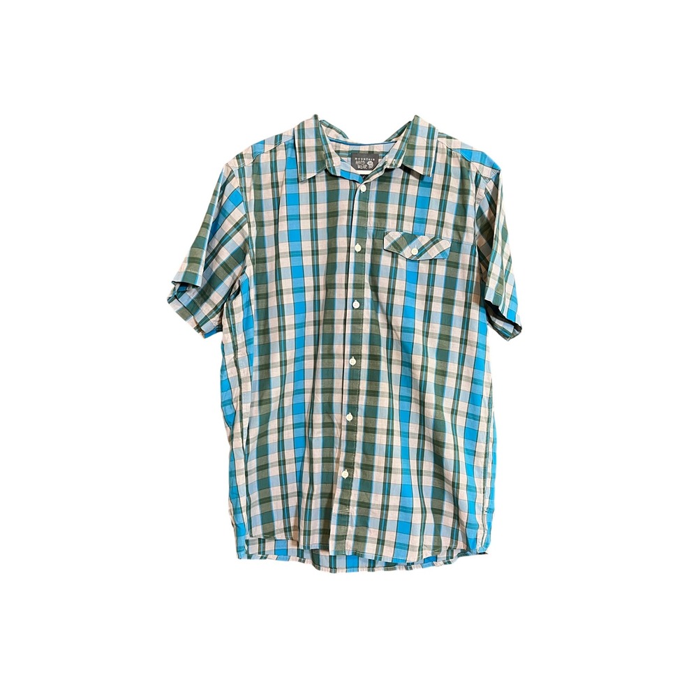 Mountain Hardwear Mens Blue Green Plaid Short Sleeve Button Down Shirt Large